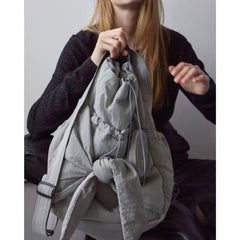 Lunivop Hot Girls Nylon Grey Handbag Y2k Women Retro Bow Large Capacity Casual Backpack Female Sweet Cool Backapcks Aesthetic