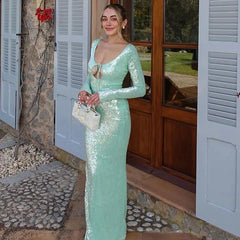 Lunivop Long Sleeve Formal Occasion Dresses for Women 2024 Autumn Sequins Elegant Maxi Dress Wedding Guest Party Dresses