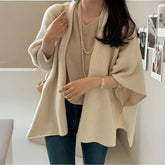 Lunivop Knitted Poncho Sweater for Women Cardigan Cape Open Front Sweater Shawl Fall Winter Korean Elegant Casual Chic Outfit