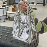 Lunivop Handle Silver Y2k Messenger Bag Women Harajuku Pu Leather Square Mini Tote Bag Purse Female Vintage Crossbody Bags Chic
