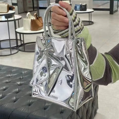 Lunivop Handle Silver Y2k Messenger Bag Women Harajuku Pu Leather Square Mini Tote Bag Purse Female Vintage Crossbody Bags Chic