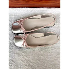 Lunivop Summer Women's Flats Sliver Boat Shoes Square Toe Slip on Flat Shoes for Woman Ballet Flats Comfortable Bow Women's Sandals