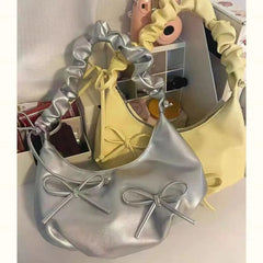 Lunivop Bow Silver Shoulder Bags Y2k Women Sweet Cute Leather Underarm Bag Handbag Female Harajuku Designer Luxury Bag Aesthetic