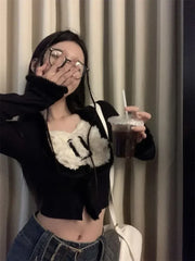 Lunivop Patchwork Square Collar Long Sleeve Tees Slim High Waist Contrast Color Tshirt Hotsweet Crop Top Skinny Women Y2k Camisetas