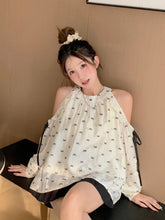 Lunivop Sweet Off Shoulder Shirt Women Long Sleeve Bow Print Loose Blouse Korean Fashion Hollow Out Elegant Female Chic Spring Tops