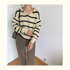 Lunivop Striped Sailor Collar Knit Sweater for Women Pullovers Cozy Jumper Fall Winter Teen-girl Preppy Outfit