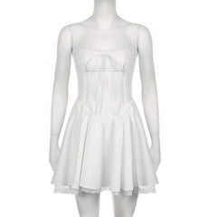 Lunivop Women Backless Mini Dress Sexy Sleeveless Cocktail Dresses Bodycon Spaghetti Strap Short Dress with Lace Trims