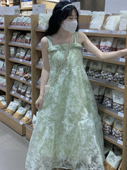 Lunivop Chic Fashion Women Sweet Green Gauze Camisole Dresses Summer Casual All Match Preppy Style A-Line