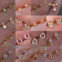 Lunivop Mini Crystal Butterfly Sweet Stud Earrings for Women Flower Helix Cartilage Tragus Lobe Teen Ear Piercing Jewelry