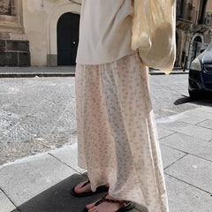 Lunivop Vintage Floral Long Skirts Women Sweet Elegant High Waist Skirt Japanese Style Harajuku Fashion A-line Skirt Streetwear