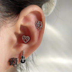 Lunivop 1pcs Musical Note Guitar Drip Glaze Stainless Steel Ear Bone Nail Y2K Silver Color Small Earrings for Women Cool Girl Jewelry