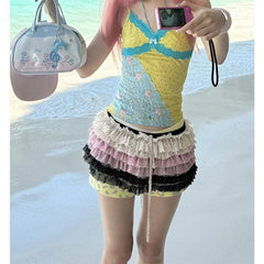 Lunivop Y2k Vintage Mini Skirt Women Japanese Style 2000s Harajuku Polka Dot Layered Short Skirt Kawaii Fashion Ruffles Skirts