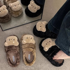 Lunivop New Winter Cute Bear Thick Soled Cotton Shoes Comfortable Versatile Women Plush Slippers Fashion Cartoon Cotton Shoes Girls Gift