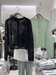Lunivop Distressed Button Front Knit Top Sweater Cardigan Women Long Sleeve Ripped Blouse Summer Cover Up Teen-girl Grunge Y2K Outfit