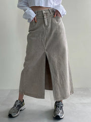 Lunivop Korean Fashion Skirts Solid Color Patchwork Forked High Waist Design Simple Denim Skirt Elegant All Match 2024 Women's Clothing