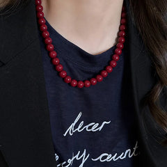 Lunivop Kpop Double Layered Red Beads Necklaces for Women Sweet Lucky Pearl Chain Necklace Aesthetic Y2K Jewelry Accessories