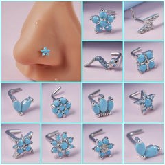Lunivop 1PC Turquoise Nose Bone Ring Marquise Gem Sunflower L Shape Nose Stud 20g Ear Lobe Piercing Tragus Earrings Piercing Jewelry