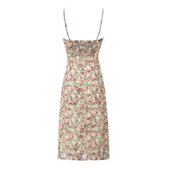 Lunivop Summer Ruched Chest Flower Print Backless Sling Dress Holiday Woman Adjust Spaghetti Strap Dresses Beach Holiday Robe Vestidos