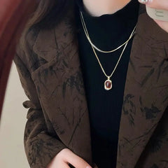 Lunivop Gorgeous Oval Beaded Pendant Stainless Steel Necklace for Women Nature tiger-eye Stones Gold Plated Luxury Chain Jewelry Gift