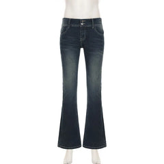 Lunivop American Retro Low Waisted Washed Jeans Women Streetwear Y2K Slim Fit Flared Pants Mujer Fashion Button Pockets Denim Trousers