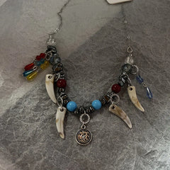 Lunivop New Punk Vintage Wolf Tooth Pendant Necklace for Men Women Leather Beaded Weaved Ethnic Style Jewelry Gifts