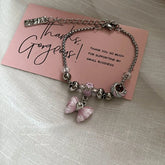 Lunivop Goth Vintage Harajuku Cute Y2k Pink Bowknot Beaded Charm Beads Bracelet For Girl Cool 2000s EMO Aesthetic Jewelry Accessories