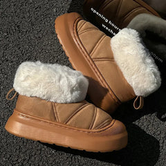 Lunivop New Fluffy Snow Boots Women Comfort Plush Lined Cotton Padded Shoes Woman Slip on Faux Suede Non Slip Winter Short Boots