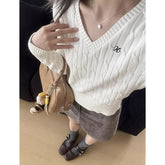 Lunivop Korean Style V Neck Sweaters Women Preppy Style Sweet Knitted Pullover Vintage Elegant Old Money Long Sleeve Crop Tops