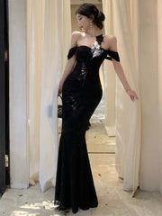 Lunivop Woman Dress Slash Neck Sexy Flowers Off Shoulder Backless Vintage Elegant Temperament Party Mermaid Dress Female Cocktail