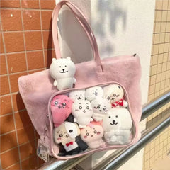 Lunivop Japanese Transparent Pink Ita Bag Purse Women Harajuku Aesthetic Plush Handbag Female Large Capacity Tote Bag 2025 New