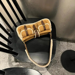 Lunivop Retro Lamb Patchwork Brown Shoulder Bag Women Vintage Pocket Chic Y2k Handbag Female Hot Girls Casual Underarm Bag 2025