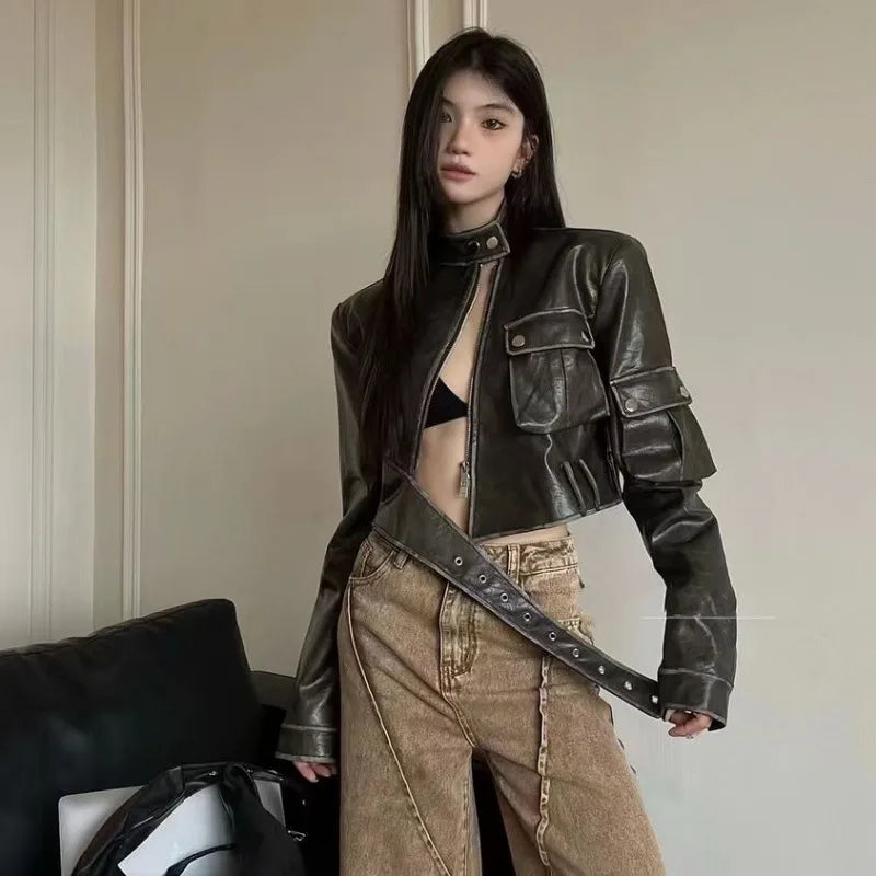 Lunivop Niche Fashion American High Street Biker Jackets Harajuku Y2k Fashion Popular High Waist Sweet Cool Coats Punk Harajuku Clothes