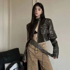 Lunivop Niche Fashion American High Street Biker Jackets Harajuku Y2k Fashion Popular High Waist Sweet Cool Coats Punk Harajuku Clothes