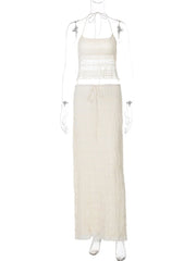 Lunivop Fashion Sexy 2 Piece-Set Long Skirt For Women Backless See-Through Cropped Top And High Waist Patchwork Maxi Skirt Outfits