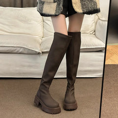 Lunivop Women Thigh High Boots Women Casual Plush Knee Higj Boots Designer Back Zip Ladies Leather Long Boots Ladies Platform High Boot