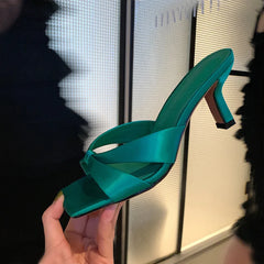 Lunivop Outdoor Fashion High Heel Slippers Women 2023 Summer New Retro Crossover Thin Heel Slippers Shoes for Women Zapatos De Mujer