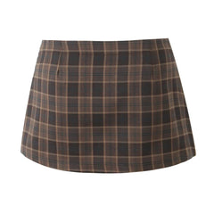Lunivop Summer Coffee Plaid Front Slit Low Waist Mini Skirt Women Side Zipper A line Short Skater Party Femme