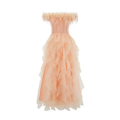 Lunivop Ruffles Edge Strapless Evening Dress Women Slash Neck Fashion Elegant Backless Puffy Dresses Female 2025 Spring New