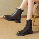 Lunivop Waterproof Winter Snow Boots Women Plus Velvet Cotton Women Shoes Black Leather Warm Platform Women's Back Zipper Ankle Boots