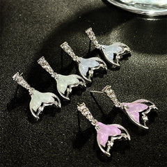 Lunivop Korean Trendy Cute Bling Zircon Fishtail Earrings for Women Exquisite Silver Needle Studs Sweet Elegant Party Jewelry Gifts