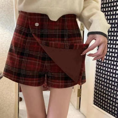 Lunivop Preppy Style Plaid Skirt Women Sweet Vintage Red Short Skirt Korean Style Elegant Autumn Winter Fashion A-line Skirts