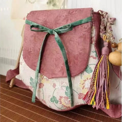 Lunivop Vintage Pink Print Shoulder Bag Women Sweet Cute Bow Crossbody Bag Ladies Large Capacity Patchwork Fabric Underarm Bags