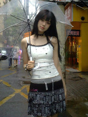 Lunivop New Summer Women's Dress Punk Y2K Printed Love Mosaic Lace Small Vest Slim Short Fashion Millennium Harajuku Style Clothe