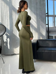 Lunivop Round Neck Two Piece Sets Women Skirt Suit Long Sleeve T-shirts Long Skirt Female Autumn Winter Slim Elegant Skirt Sets