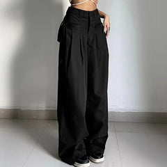 Lunivop Gothic Punk Bandage Wide Leg Pants 90s Baggy Pant Women Oversize Low Rise Y2k Academic Pants Streetwear E-girl Style