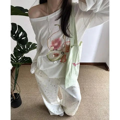 Lunivop Elegant Off Shoulder T Shirt Women Korean Style Transparent Long Sleeve Tees Y2k Thin Loose Vintage Streetwear Tops