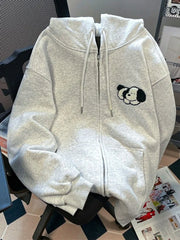 Lunivop Cute Dog Cartoon Gray Hoodies Women Loose Long Sleeve Kawaii Sweatshirts Casual Vintage Preppy Style Fall Female Pockets Tops