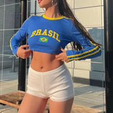 Lunivop Aesthetic Women Brazil Letter Printing Crop Tops Vintage Streetwear Grunge Baby Tee Long Sleeve T-Shirt Y2k Girls Clothes Emo