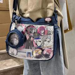 Lunivop Harajuku Denim Ita Bags Women Sweet Cool Transparent Messenger Bag Purse Ladies Uniform Casual Crossbody Bags Aesthetic