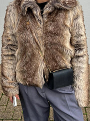 Lunivop Retro Zipper Fluffy Short Faux Fur Coats Women Thickened Warm Turn-down Collar Jackets Lady Autumn Winter Chic High Street Tops